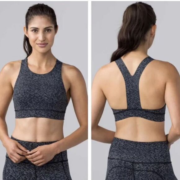 Lululemon Athletica Fast Free High Neck Razorback Gray Black Sport Bra - Picture 2 of 9